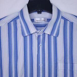 Bugatchi Shirt Mens XXL Striped Blue, White Shaped Fit